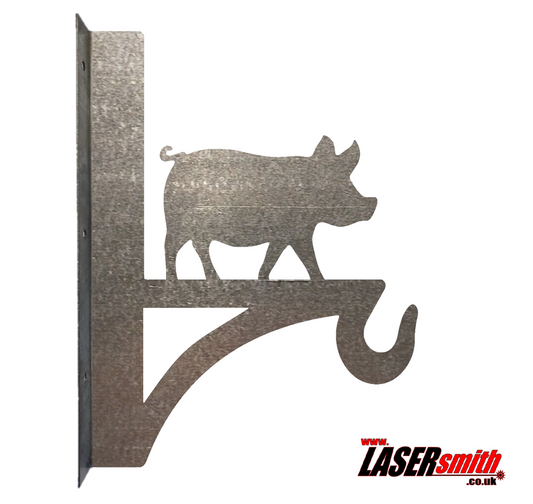 Novelty Metal Pig Hanging Plant Bracket - Galvanised / Raw Steel