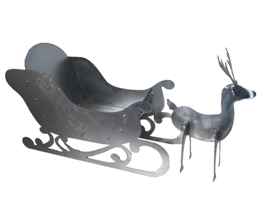 Metal Free-Standing Sleighs and Reindeer